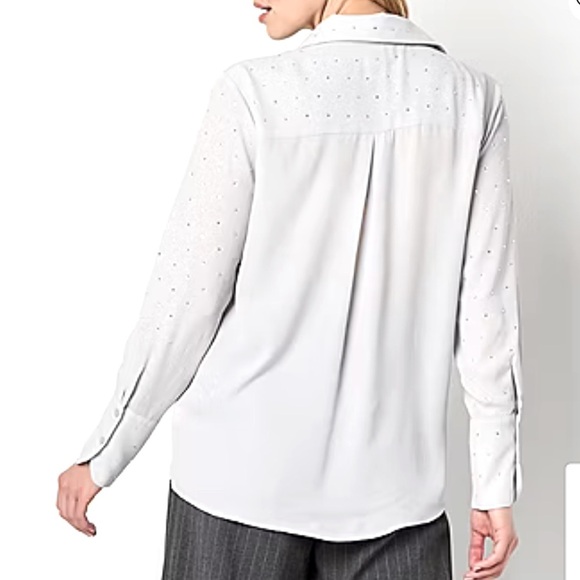 Worthington Womens Long Sleeve Rhinestones Button-Down Shirt - Picture 3 of 5